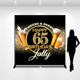 Lofaris Cheers Glitter Black Custom 65th Birthday Backdrop